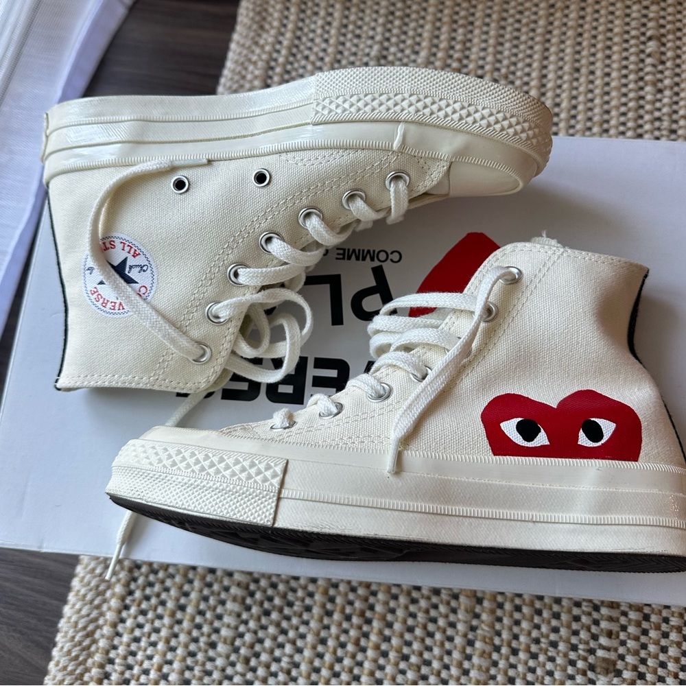 Converse Cream and Red High-Top Sneakers